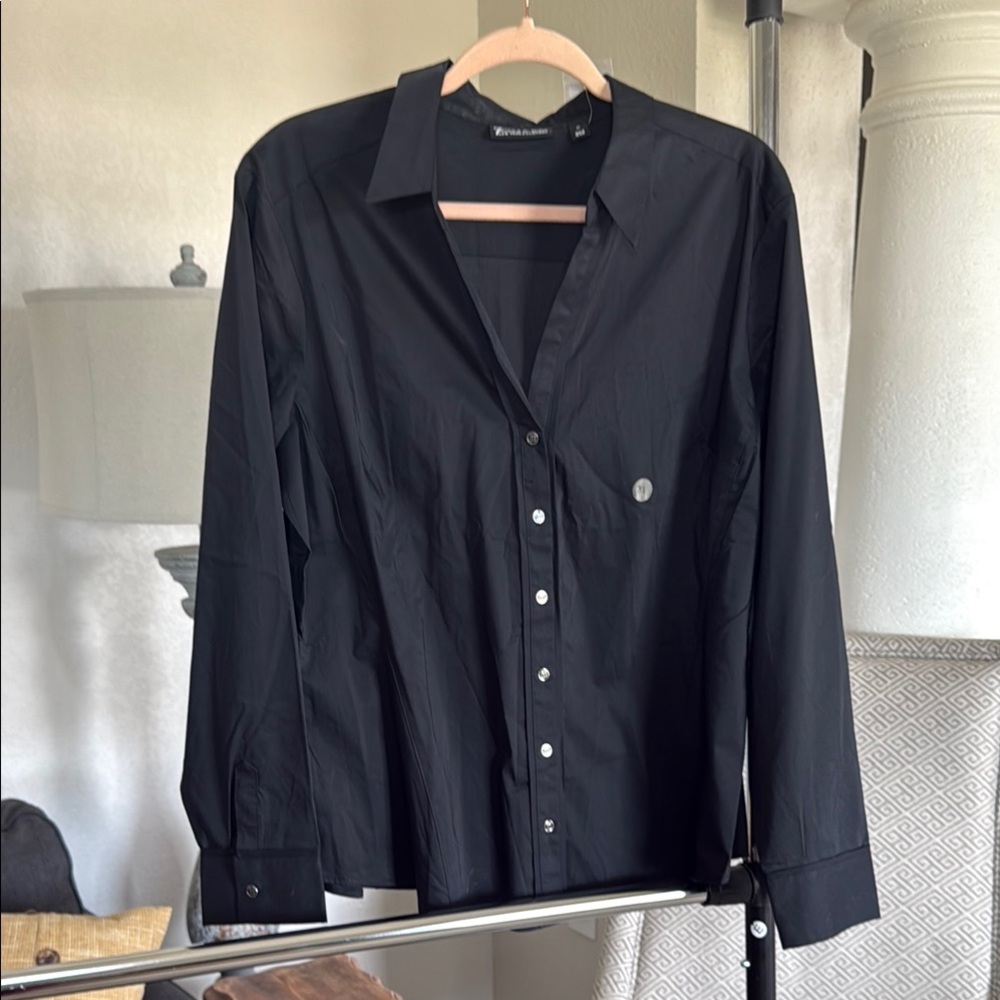New York & Company Elegant Black Button-Down Shirt